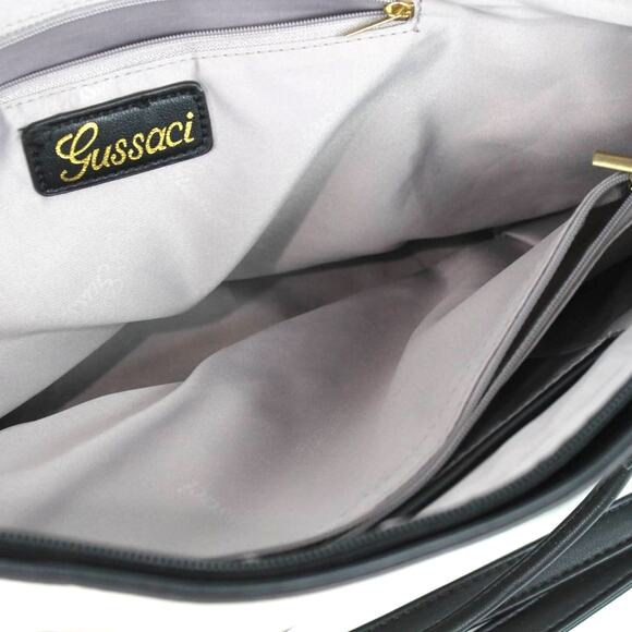 Gussaci Women's Large Tote Shoulder Handbag Minimalist Neutral Cream Black Trim - Picture 9 of 12